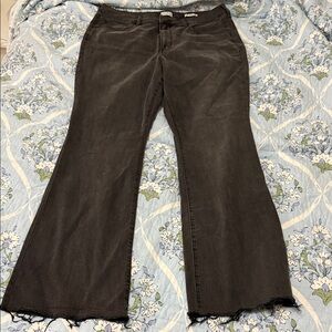 Wonderly Charcoal High-Rise Flare Jeans with distressed hem